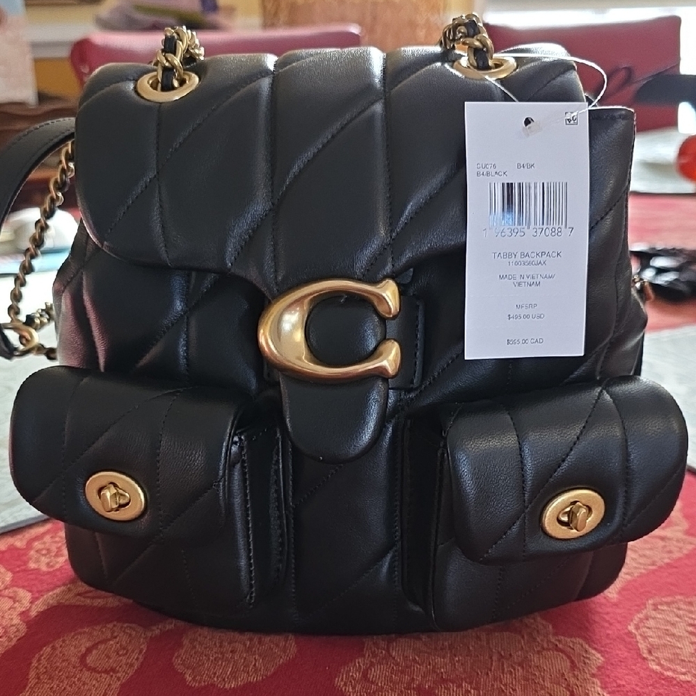 Coach Black Quilted Backpack with Gold Accents